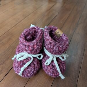 Cozy Pink Knitted Slippers with White Bows